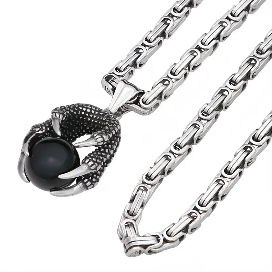 Viking Dragon Claw Necklace Red Bead Pendant Stainless Steel Men Gift