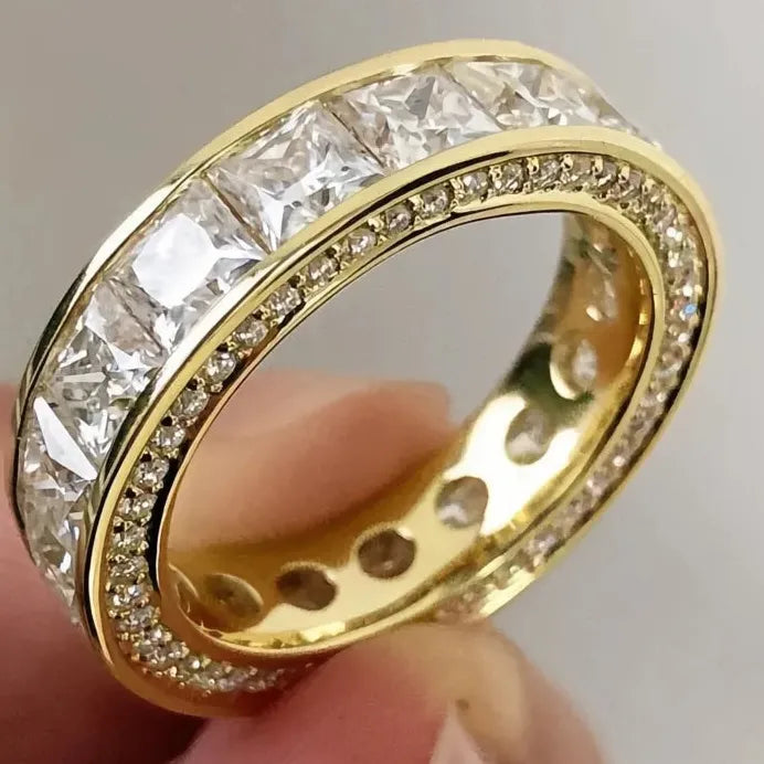 Eternity Princess CZ Brass Geometric Promise Ring Women Engagement Band