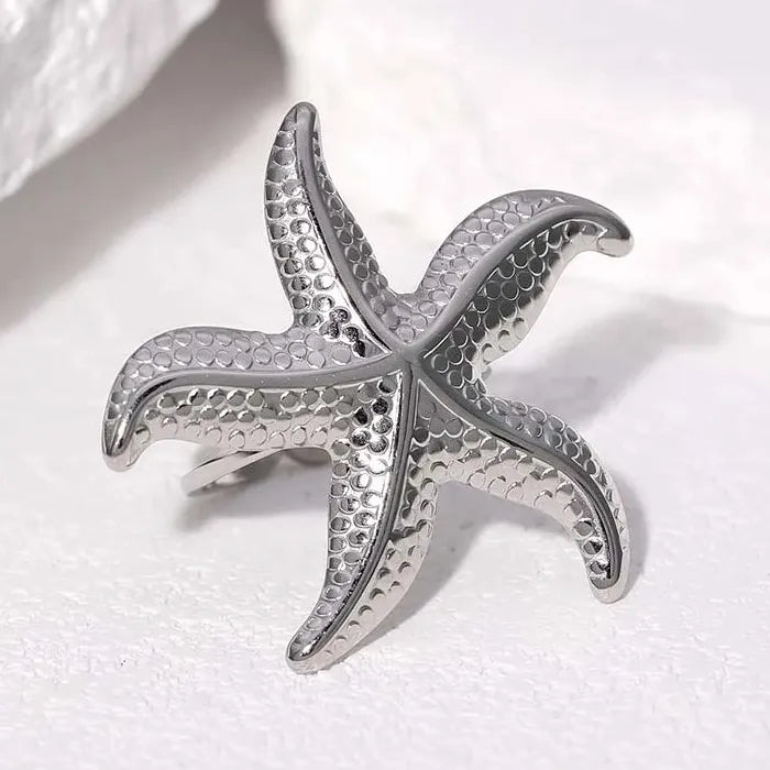 Adjustable Gold Stainless Steel Starfish Ring for Women Beach Jewelry