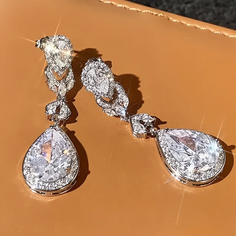 Women Drop Earrings Copper Alloy Cubic Zirconia Geometric Trendy Chic Jewelry for Party Engagement Daily