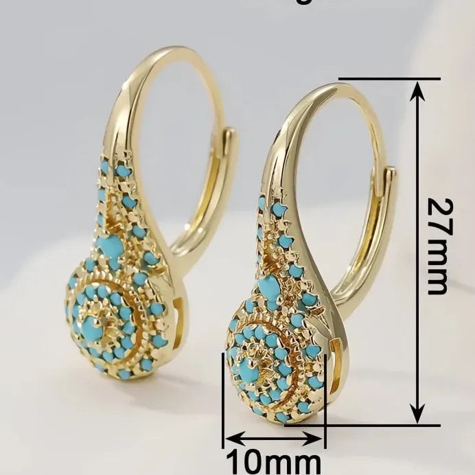 Bohemian Blue Turquoise Drop Earrings Gold Color Women Party Jewelry