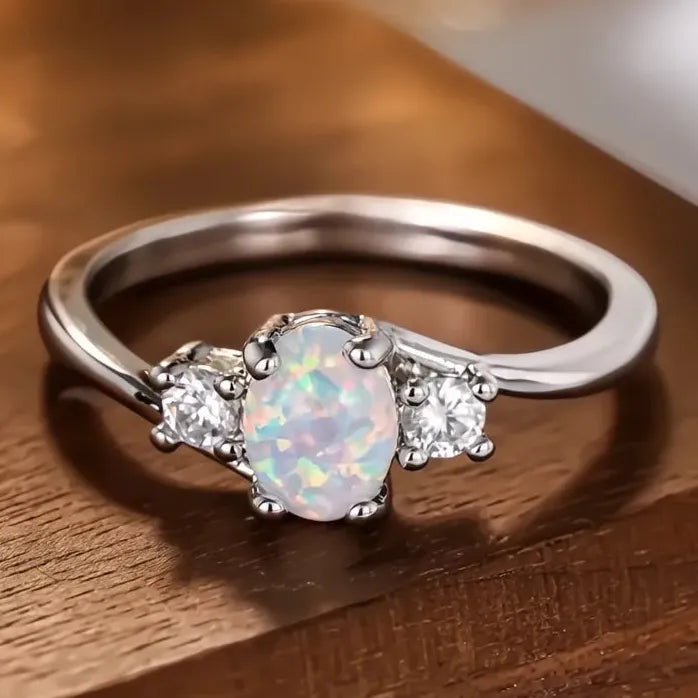 Elegant Oval Opal Engagement Wedding Ring Silver Color Classic Jewelry