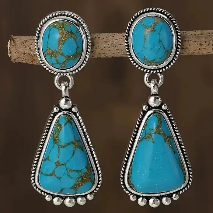 Handmade Vintage Boho Gemstone Drop Dangle Earrings Zinc Alloy Hook Pendant