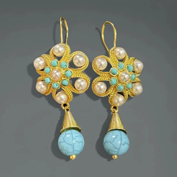 Handmade Retro Ethnic Style Imitation Pearl Drop Earrings Gold Jewelry Gift