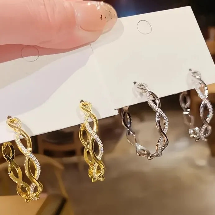 Geometric Twist Hoop Earrings Silver Gold Circle Statement Jewelry for Women
