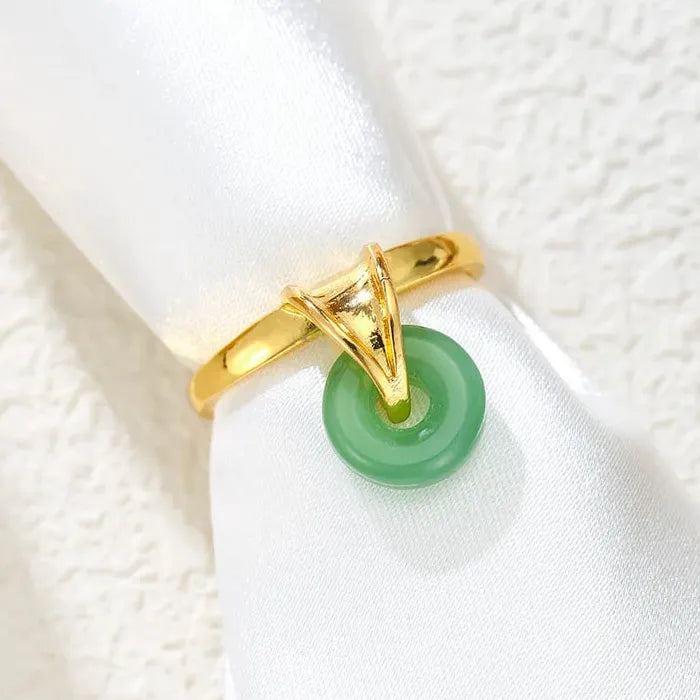 Classic Geometric Green Circular Resin Ring for Women Copper Fashion Jewelry