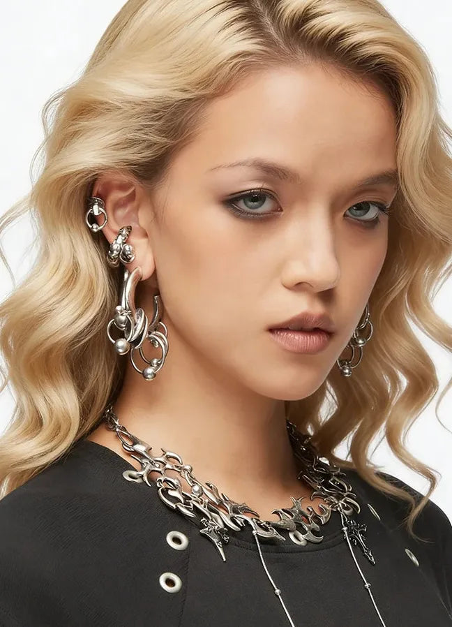 Edgy Copper Neo-Gothic Geometric Multi-Layered Stud Earrings for Men & Women