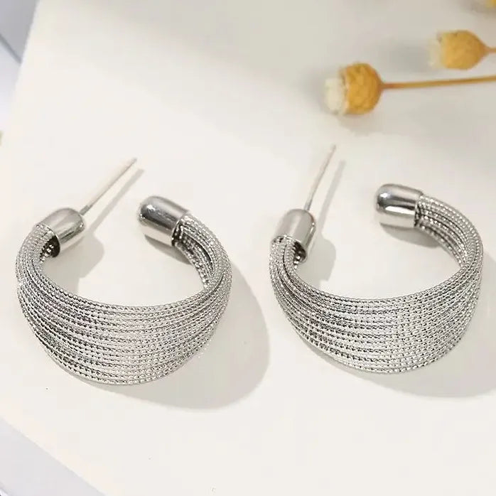 Vintage Geometric C-Shaped Hoop Earrings for Women Statement Jewelry Gift