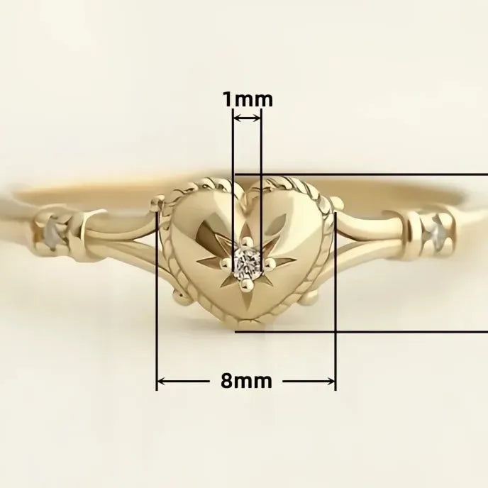Gold Heart Ring for Women Copper Cubic Zirconia Wedding Band Engagement Jewelry