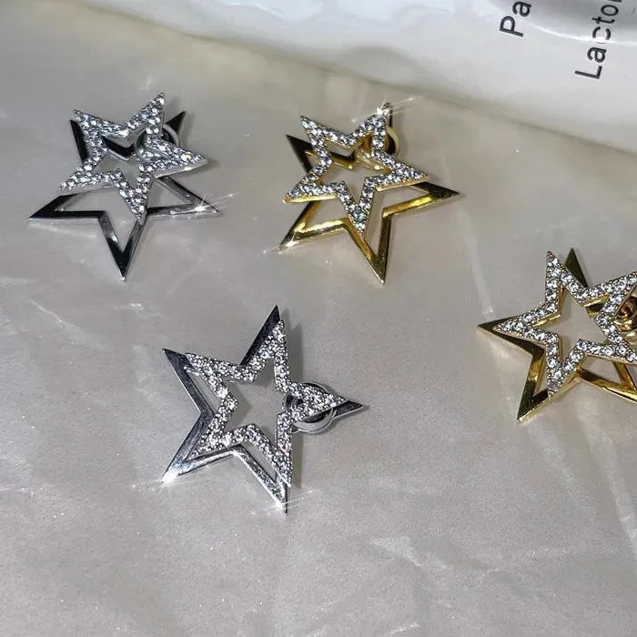Double-Layer Star Zinc Alloy Crystal Stud Earrings for Women 2026