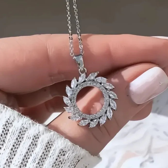 Elegant Circle Pendant Necklace with Marquise Cubic Zirconia for Women