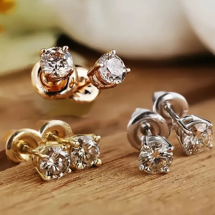 Minimalist Geometric Cubic Zirconia Stud Earrings for Women in 3 Colors Brass