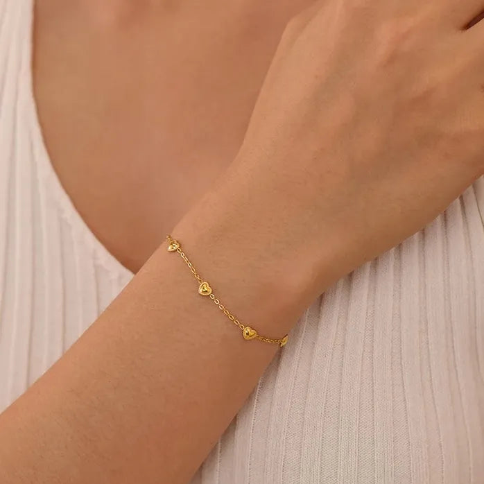 Stainless Steel Heart Beaded Pendant Bracelet for Women Gold Love Jewelry