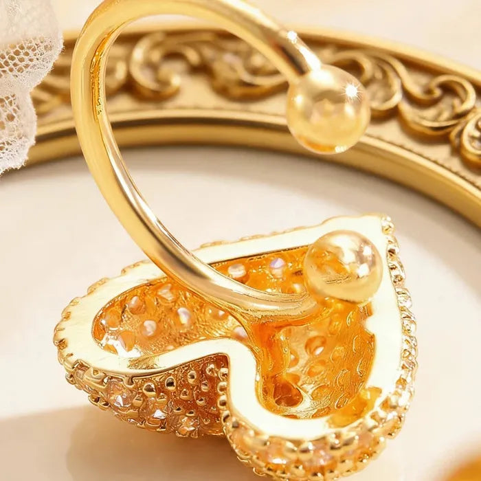 Adjustable Zircon Heart Clip Earrings for Women Vintage Zinc Alloy Gift