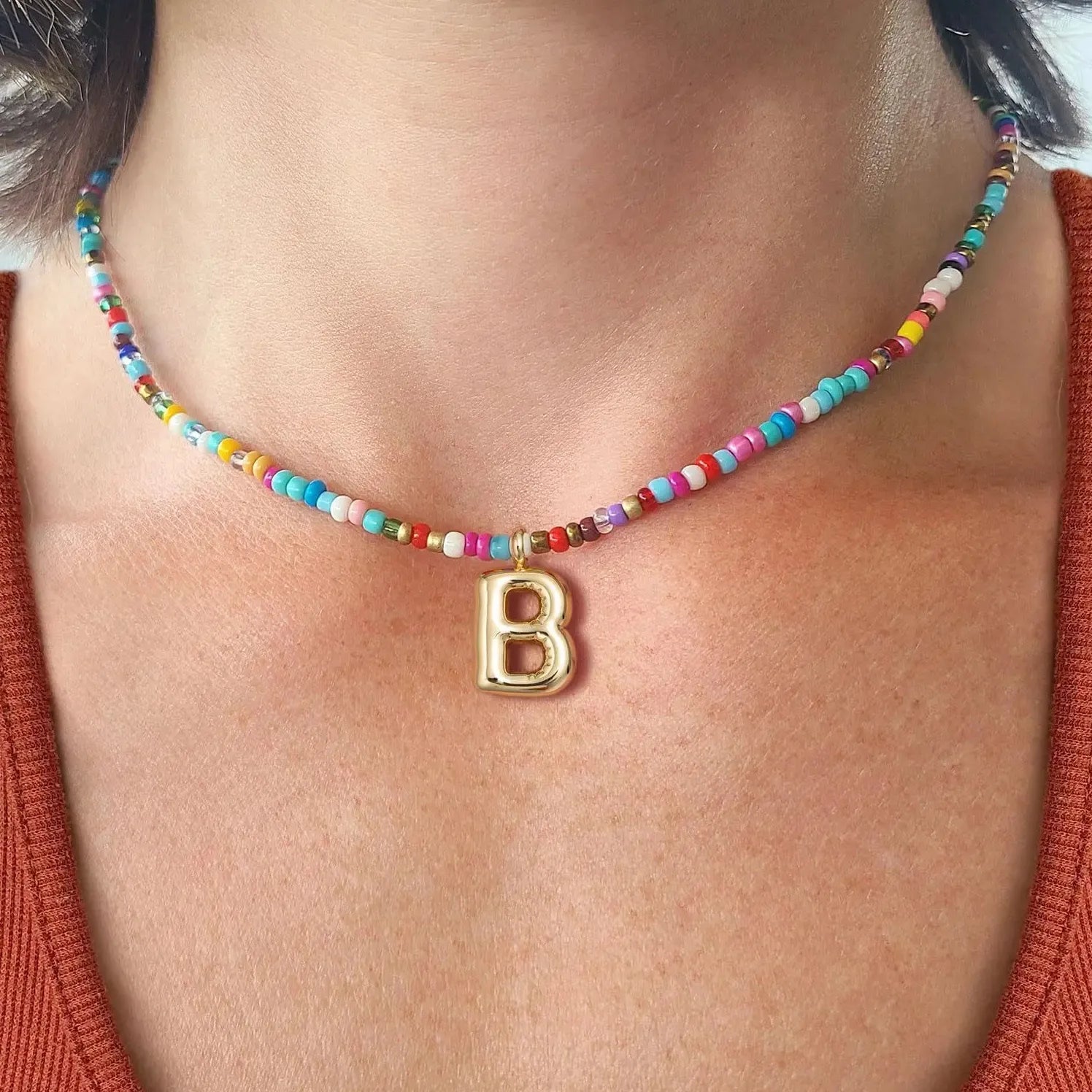 18k Gold Plated A-Z Balloon Letter Pendant Beads Choker Necklace Gift Trendy