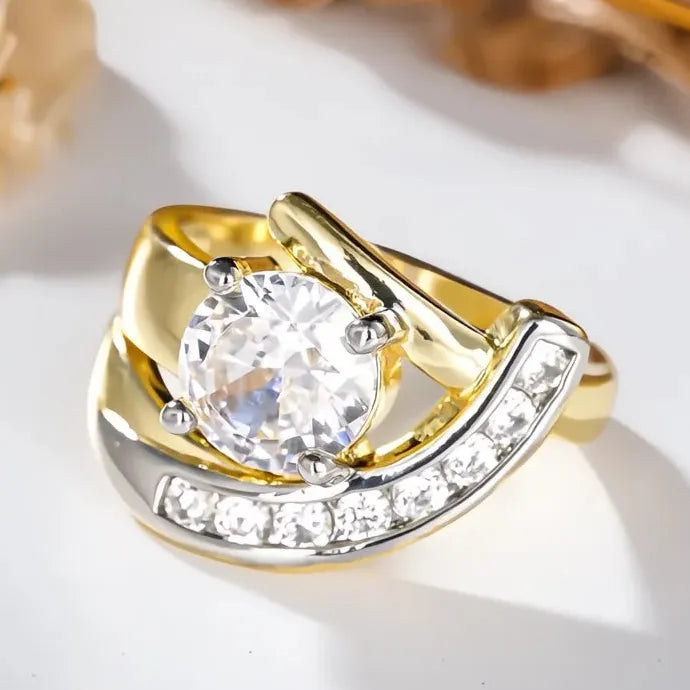 Two Tone Irregular CZ Ring Brass Wedding Party Jewelry for Women Luxury