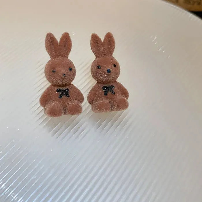 White Plush Cotton Rabbit Carrot Drop Earrings Cute Winter Gift