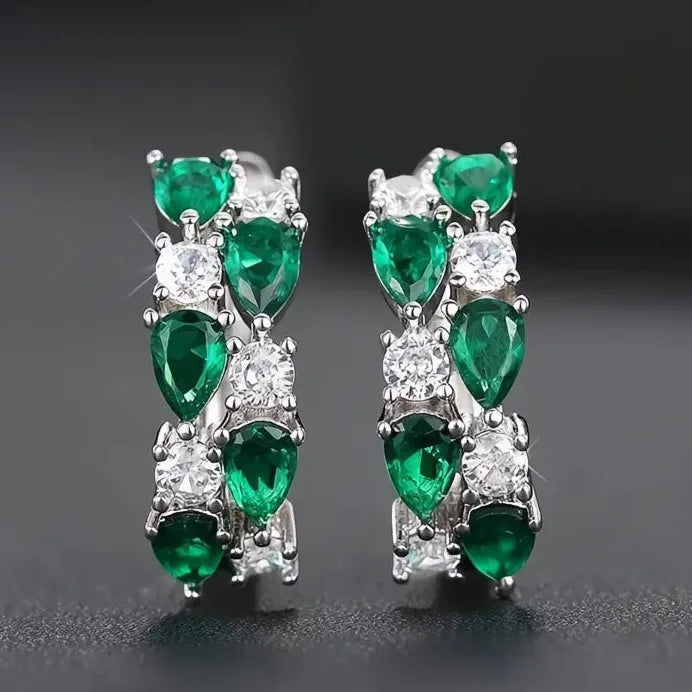 Brass Geometric Cubic Zirconia Hoop Earrings Stylish Wedding Jewelry for Women
