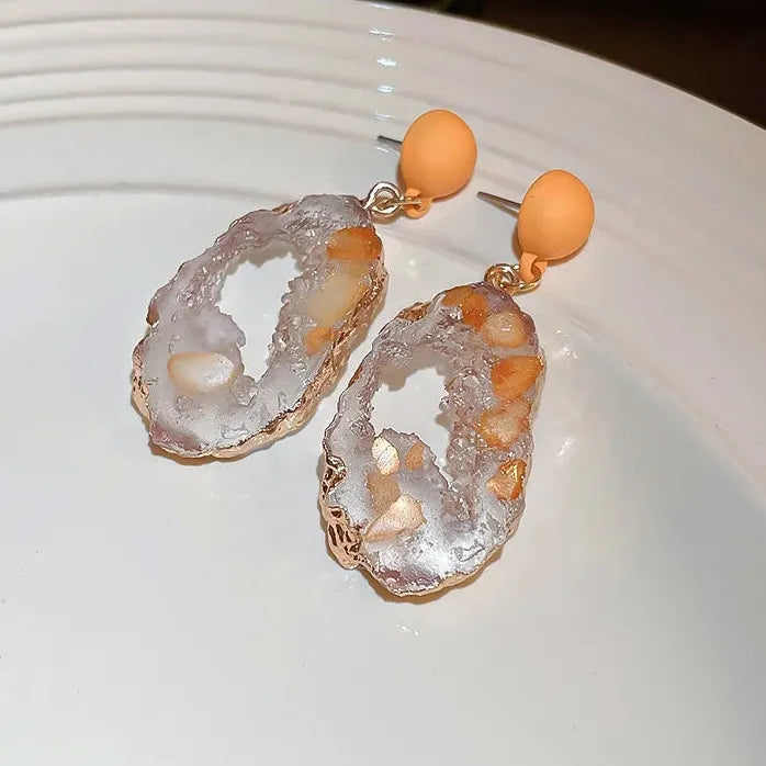 Vintage Emerald Irregular Drop Earrings for Women 2024 Copper Alloy Jewelry Chic