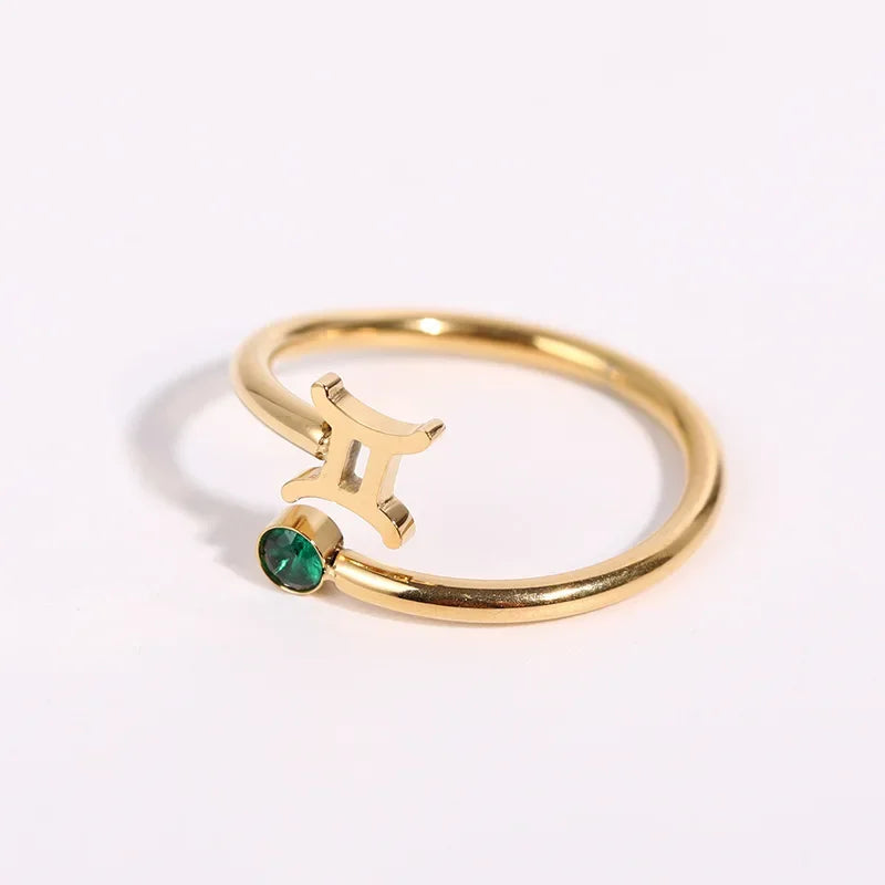 12 Constellation Symbol Adjustable 18K Gold Plated Zircon Knuckle Ring Gift