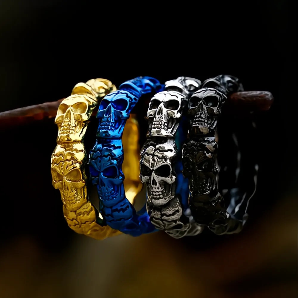 Unique Vintage 316L Stainless Steel Colorful Skull Ring Men Punk Biker Jewelry Gift