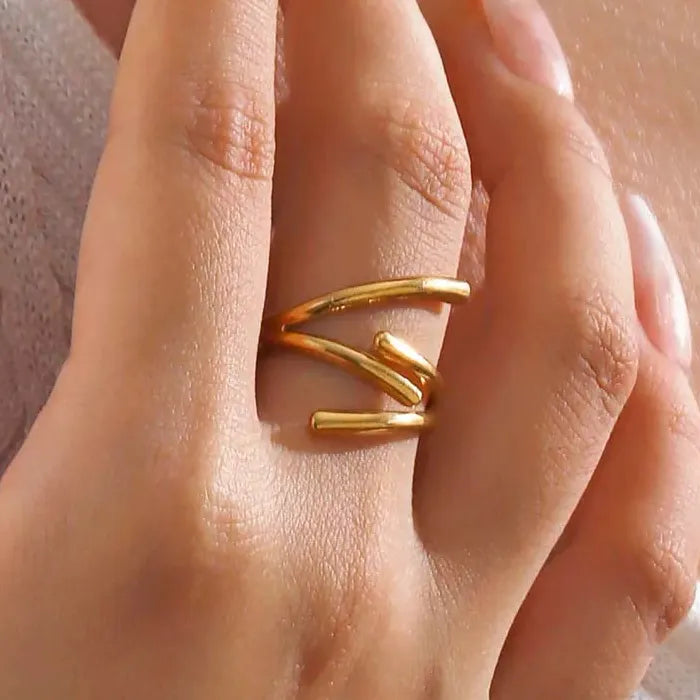 Adjustable Gold Color Stainless Steel Geometric Open Ring for Men Women Jewelry