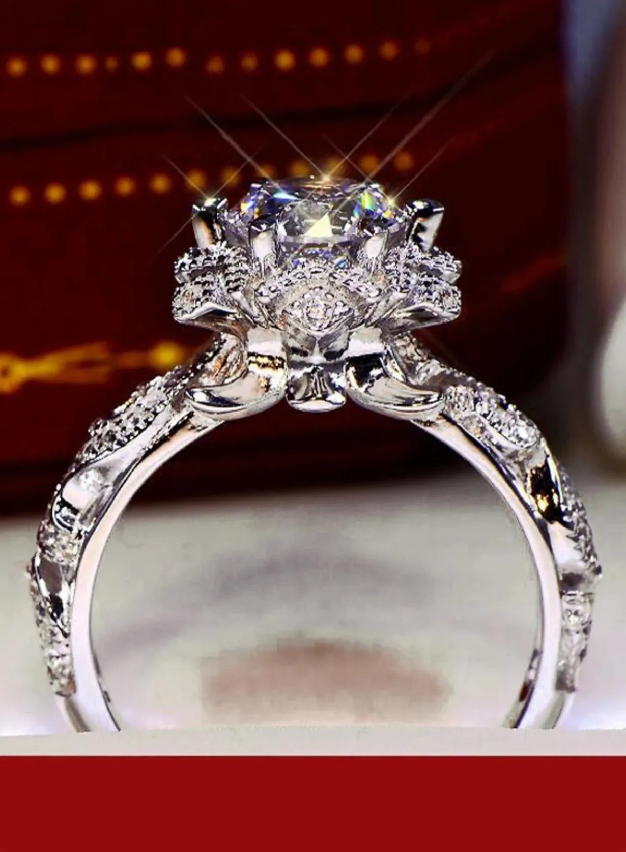 Silver Color Zinc Alloy Women’s Fashion Ring Inlaid Round Flower Stones Wedding Engagement Jewelry