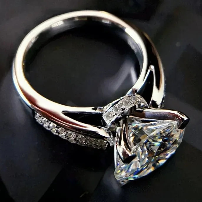Brass Geometric Cubic Zirconia Wedding Engagement Ring for Women Anniversary