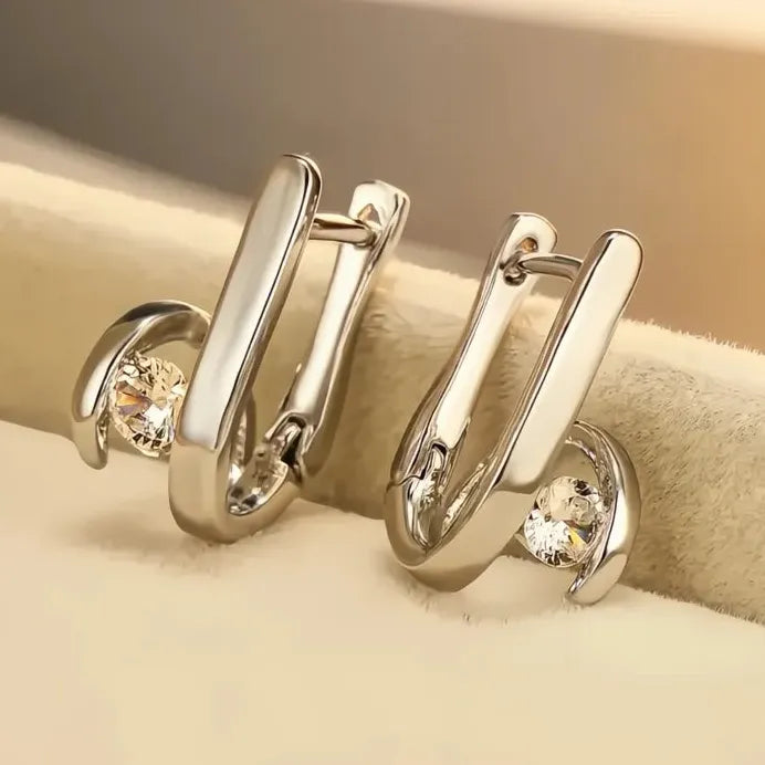 Geometric Silver Hoop Earrings with Sparkling Cubic Zirconia for Women