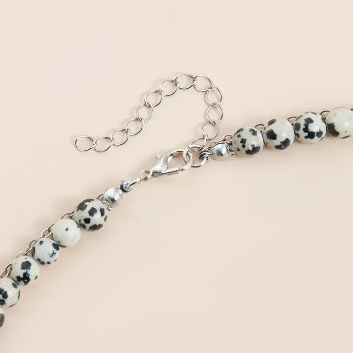 Speckled Stone Heart Pendant Necklace & Drop Earrings Set for Women