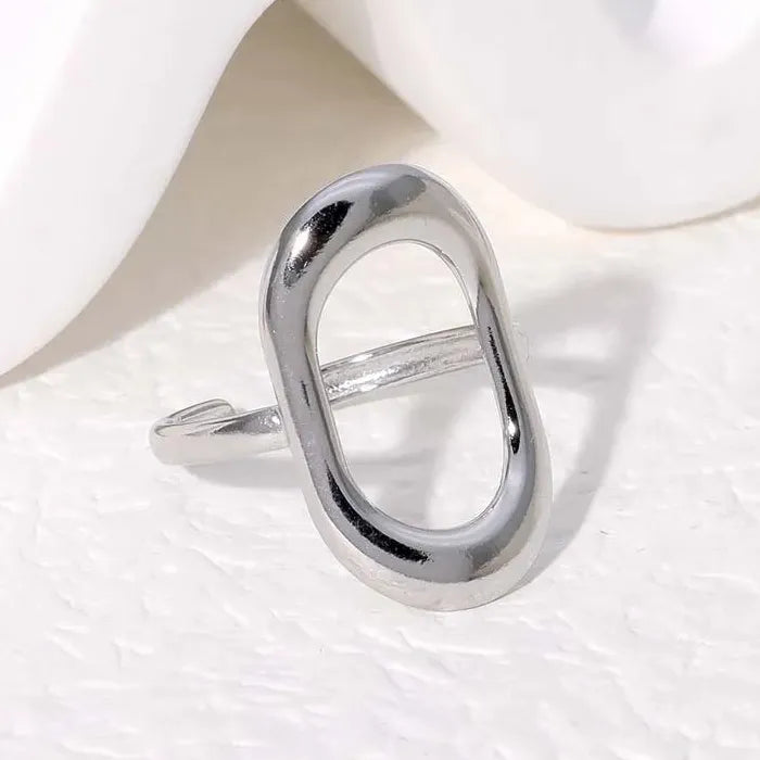 Vintage Gold Stainless Steel Geometric Hollow Square Ring Waterproof Jewelry Gift