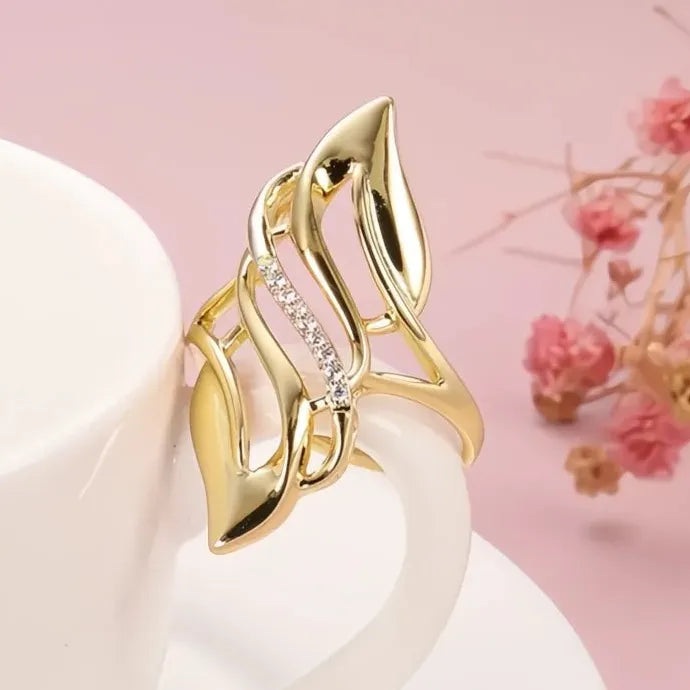 Geometric Hollow Out Brass Wedding Band Ring for Women Luxury Cubic Zirconia