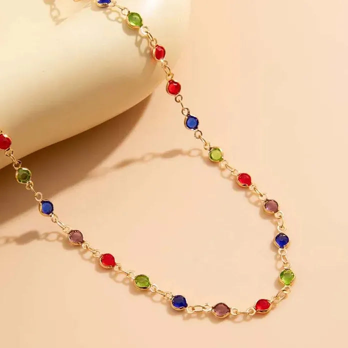 Colorful Crystal Y-Shaped Clavicle Necklace for Women Trendy Pendant