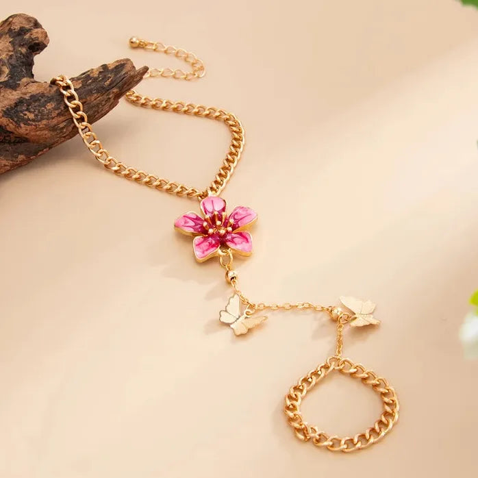 Butterfly Tassel Flower Adjustable Finger Bracelet for Women Jewelry Gift 2026