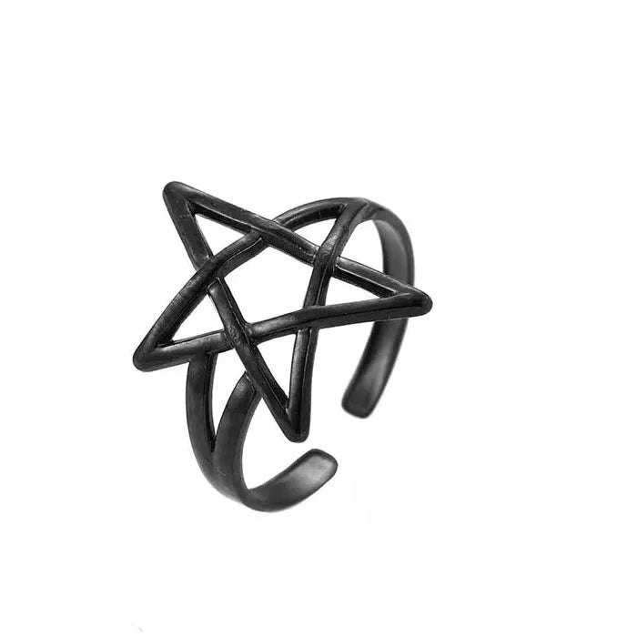 Adjustable Black Pentagram Star Ring Stainless Steel Fashion Jewelry Gift
