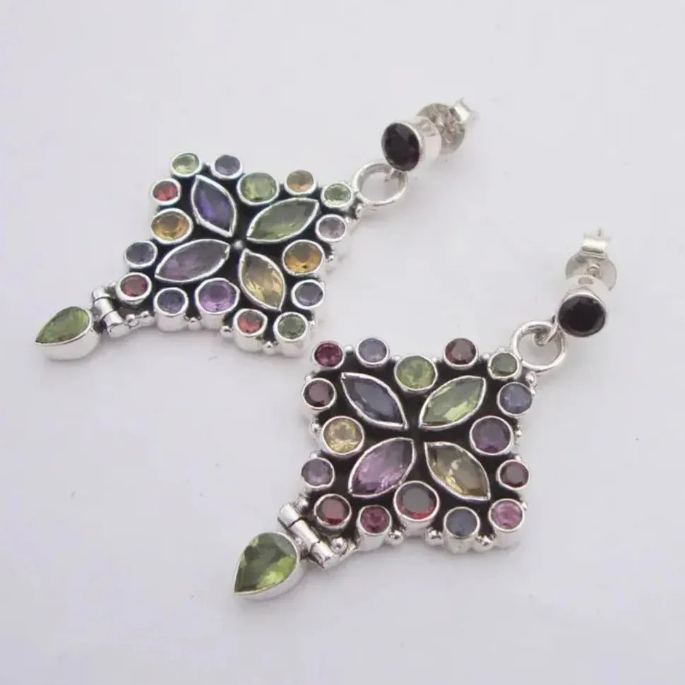 Bohemian Zinc Alloy Sunflower Earrings Multicolor Diamond Party Gifts