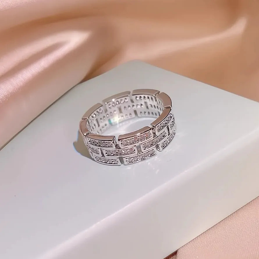 Geometric Cubic Zirconia Engagement Ring for Women Brass Wedding Band