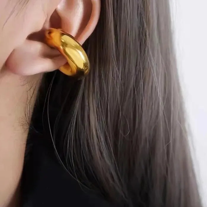 Vintage Stainless Steel C-Shape Clip Earrings for Women Gold Tone Jewelry Gift