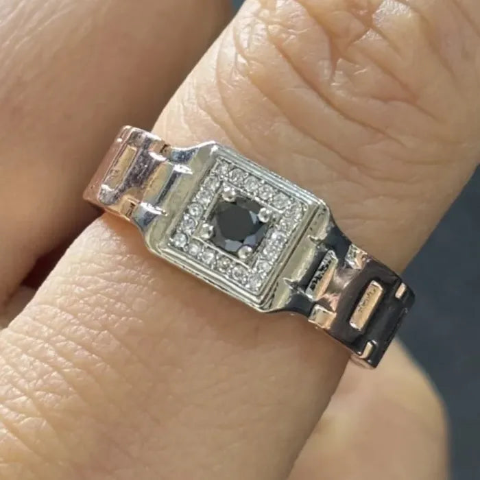 Men's Copper Ring with Blue Gemstone Inlay Square Design Engagement Wedding Gift