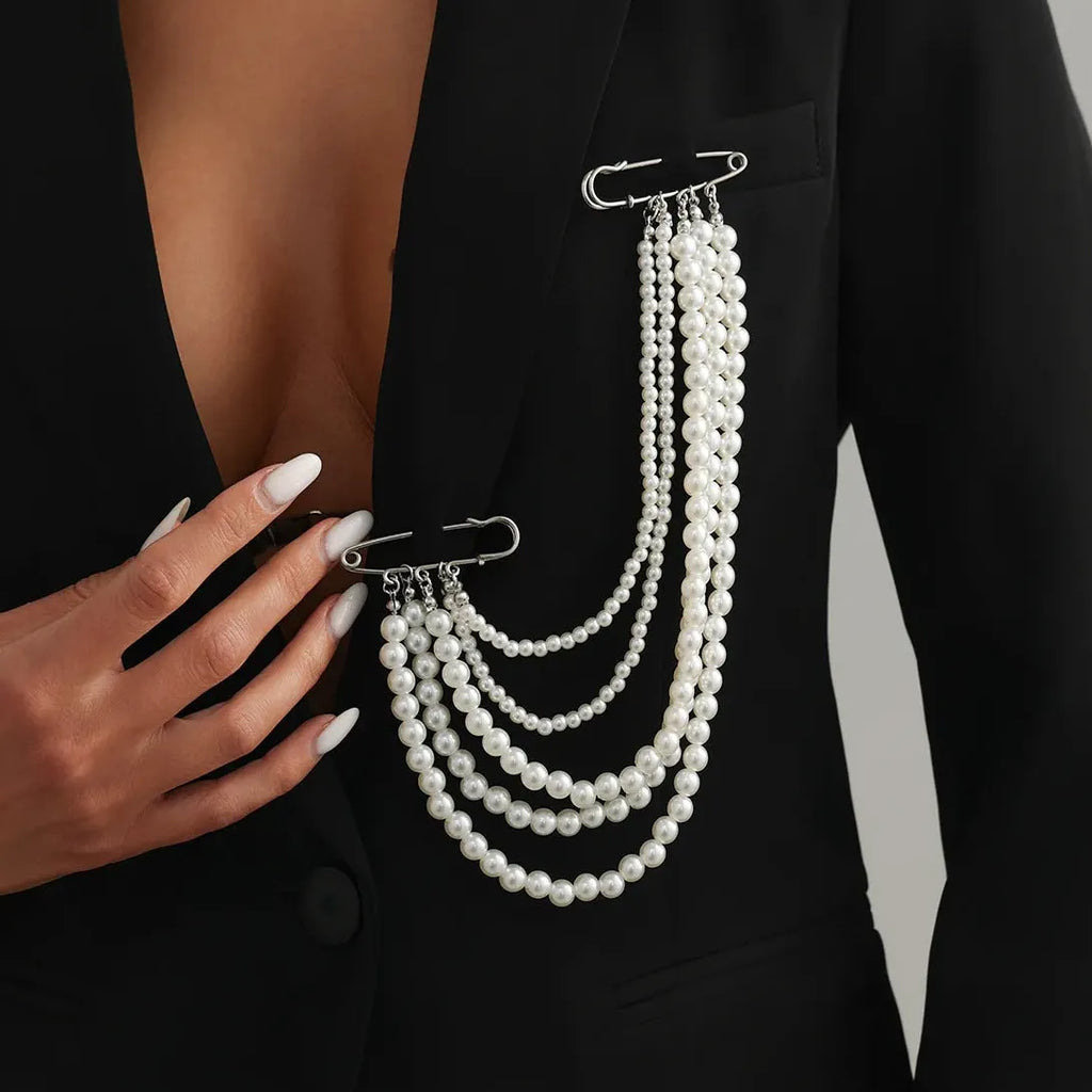 Retro Multi-Layer Geometric Imitation Pearl Brooch Zinc Alloy Unisex