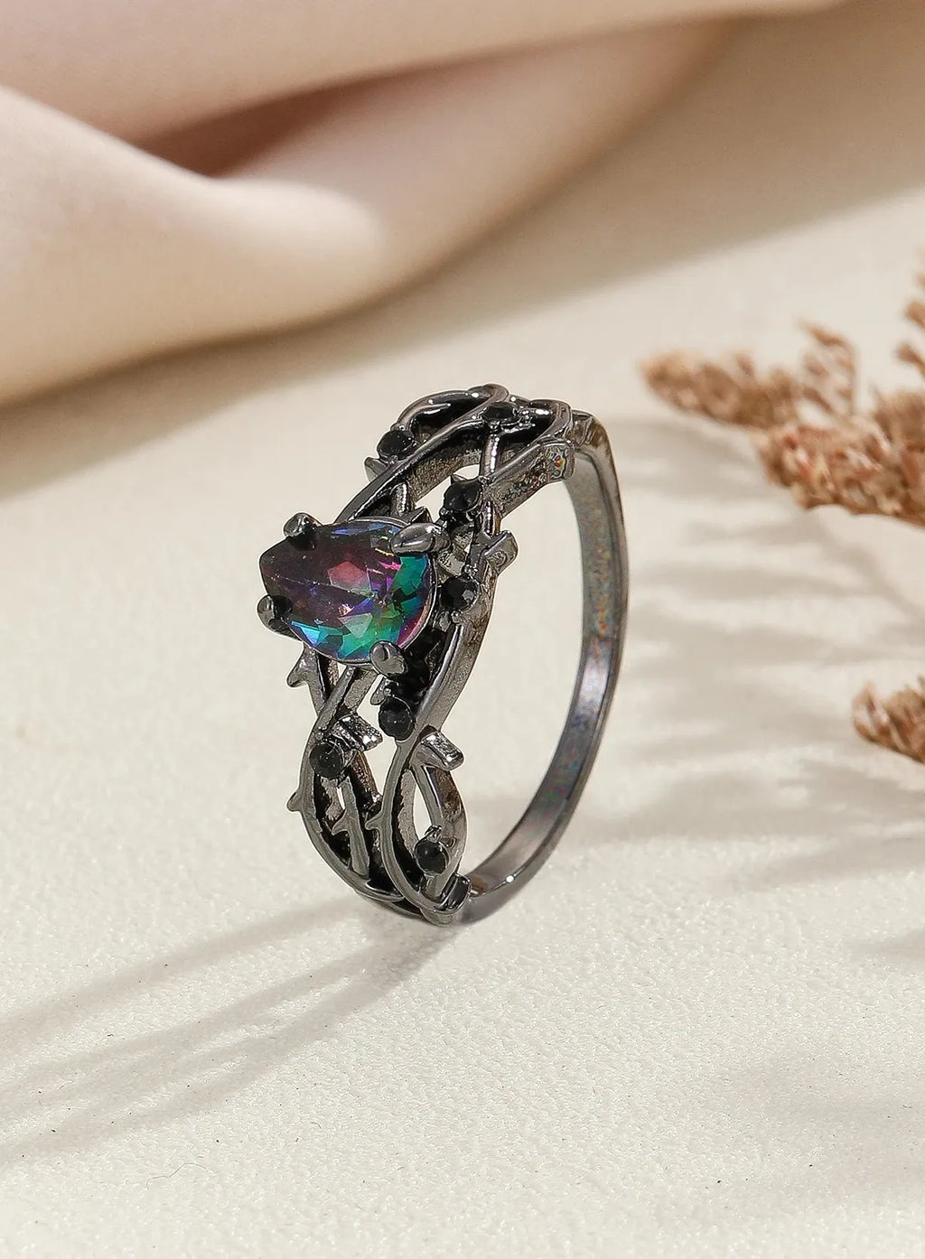 Luxury Gun Black Cubic Zirconia Vine Ring Women’s Classic Wedding Jewelry