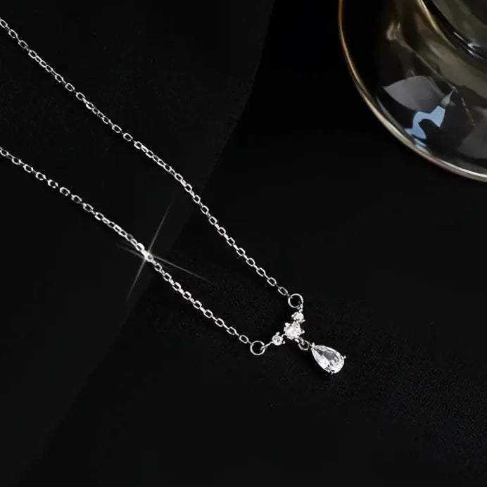 Elegant Women’s Geometric Pendant Necklace with Pear CZ for Wedding