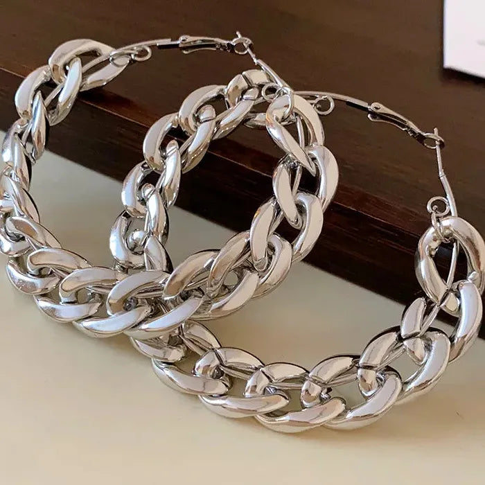Vintage Zinc Alloy Punk Large Twisted Hoop Earrings for Women