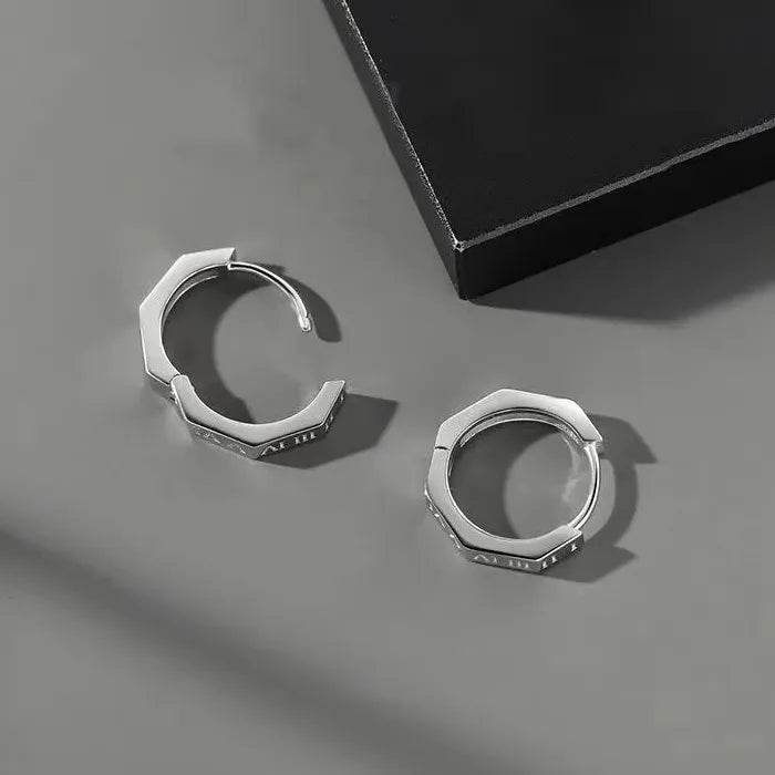 Korean Roman Numerals Stainless Steel Unisex Hoop Earrings Punk Jewelry