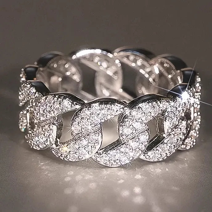 Luxury Brass Chain Link Ring for Women Cubic Zirconia Wedding Engagement Jewelry