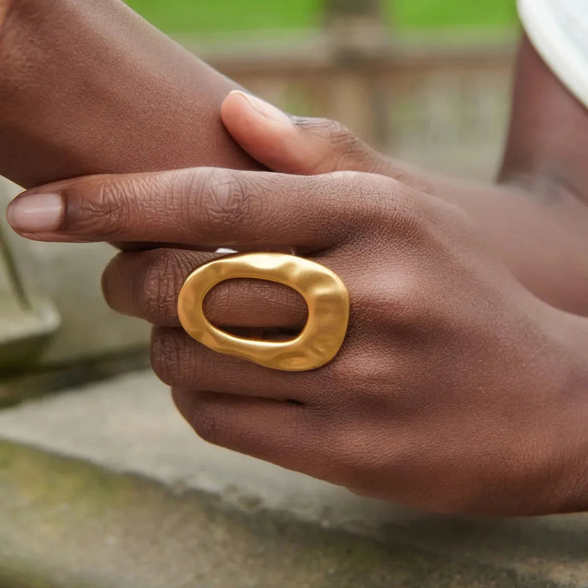 18k Gold Plated Stainless Steel Oversize Hollow Geometric Spiral Pearl Ring for Women