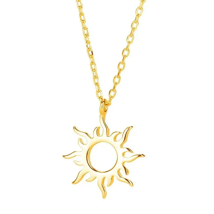 Vintage Silver Sun Moon Pendant Necklace Stainless Steel Unisex Jewelry Gift Charm
