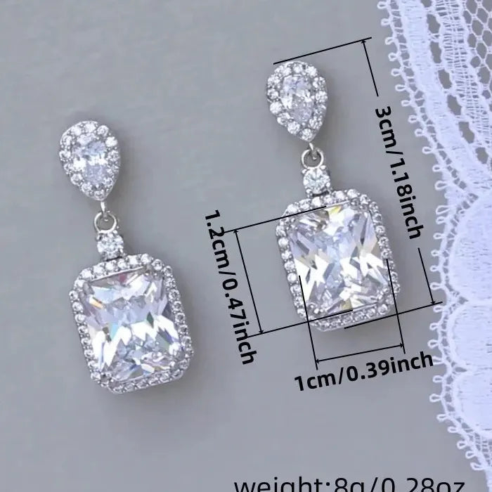 Rectangular Cubic Zirconia Drop Earrings Women’s Elegant Wedding Party Jewelry Gift