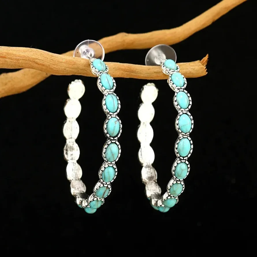 Vintage Turquoise Geometric Drop Earrings for Women Stone Zinc Alloy Jewelry
