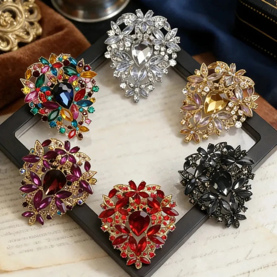 Classic Rhinestone Skeleton Flower Brooch Women’s Coat Pin Elegant Style